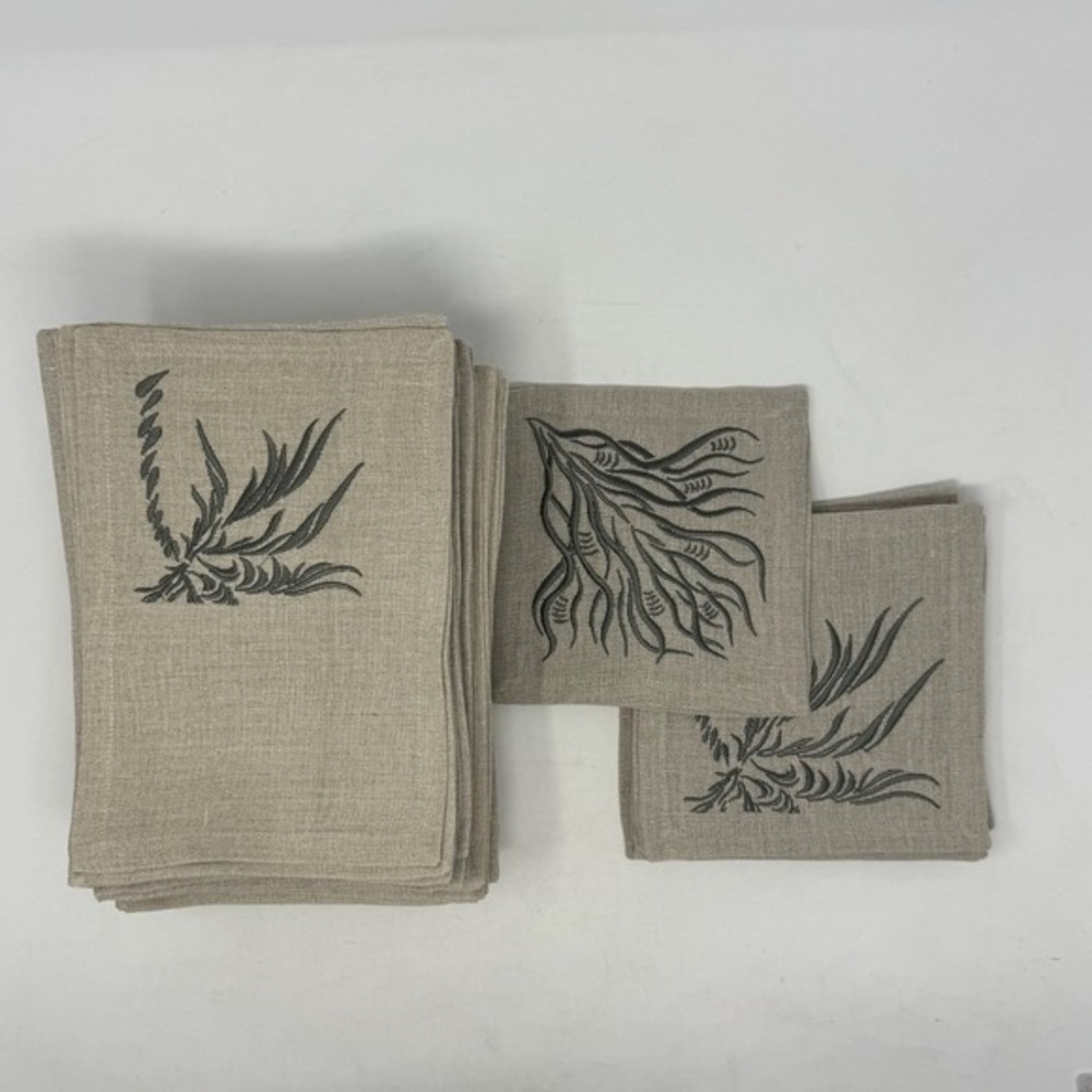 Viabrava 100% Linen Embroidered Napkins 68 Pieces Ocean Botanical Tropical